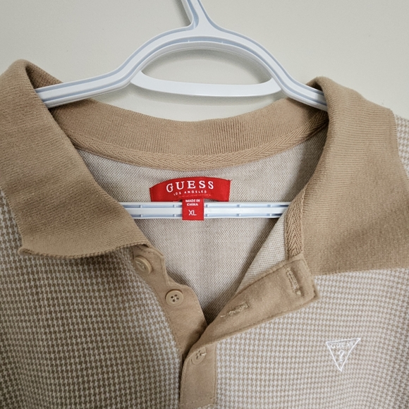 Guess Houndstooth Taupe Polo XL - Picture 2 of 9